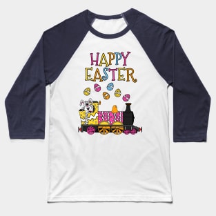 Easter Bunny Driving Steam Train Baseball T-Shirt